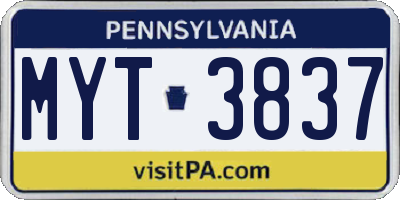 PA license plate MYT3837