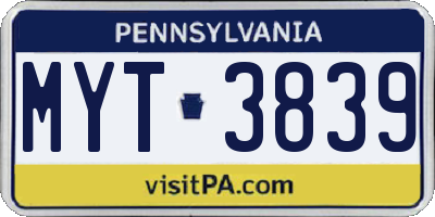 PA license plate MYT3839