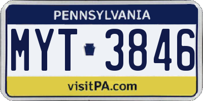 PA license plate MYT3846