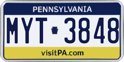 PA license plate MYT3848