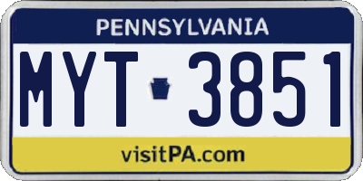 PA license plate MYT3851