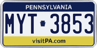 PA license plate MYT3853