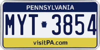 PA license plate MYT3854