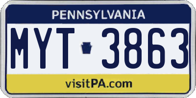 PA license plate MYT3863