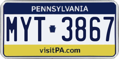 PA license plate MYT3867