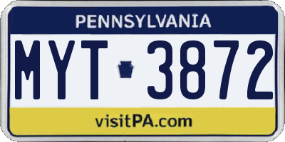PA license plate MYT3872