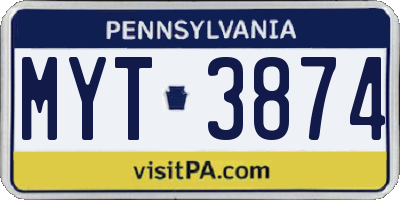 PA license plate MYT3874