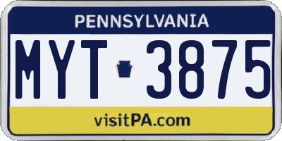 PA license plate MYT3875