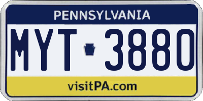 PA license plate MYT3880