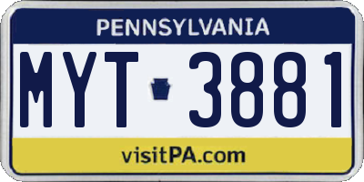 PA license plate MYT3881
