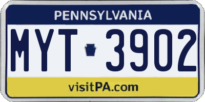 PA license plate MYT3902