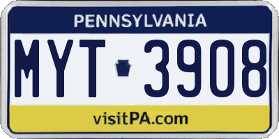 PA license plate MYT3908