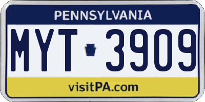 PA license plate MYT3909