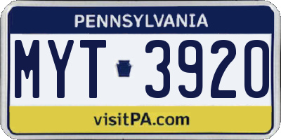 PA license plate MYT3920
