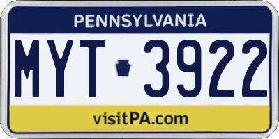 PA license plate MYT3922