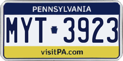 PA license plate MYT3923