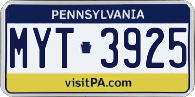 PA license plate MYT3925