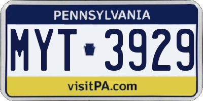 PA license plate MYT3929