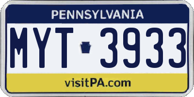 PA license plate MYT3933