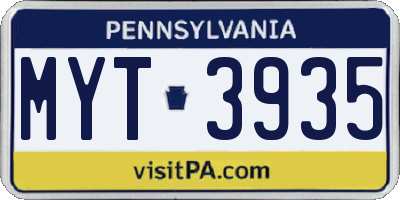 PA license plate MYT3935
