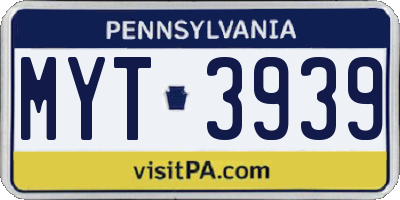 PA license plate MYT3939