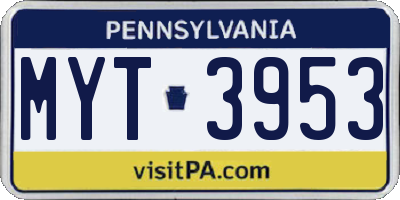 PA license plate MYT3953