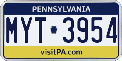 PA license plate MYT3954