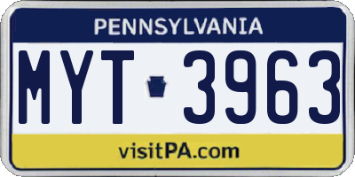 PA license plate MYT3963