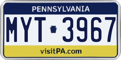 PA license plate MYT3967