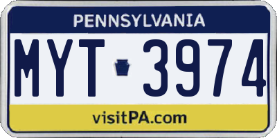 PA license plate MYT3974