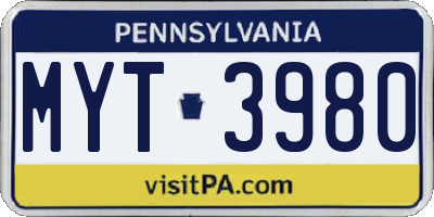 PA license plate MYT3980