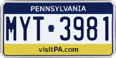 PA license plate MYT3981