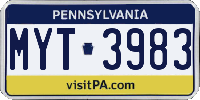 PA license plate MYT3983