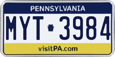PA license plate MYT3984