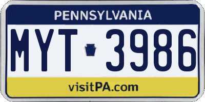 PA license plate MYT3986