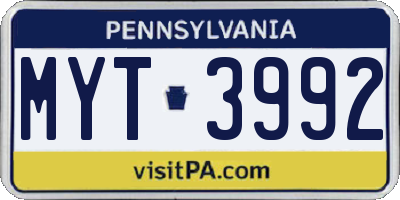 PA license plate MYT3992