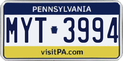 PA license plate MYT3994