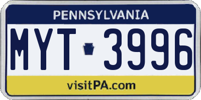 PA license plate MYT3996