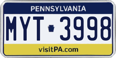 PA license plate MYT3998