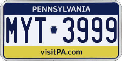 PA license plate MYT3999