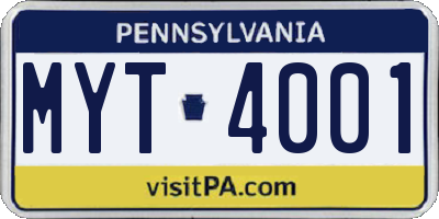 PA license plate MYT4001