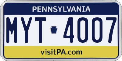 PA license plate MYT4007
