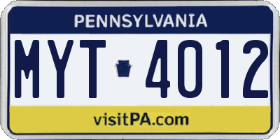 PA license plate MYT4012