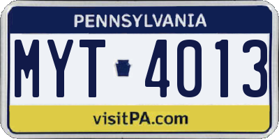 PA license plate MYT4013