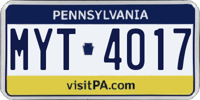 PA license plate MYT4017