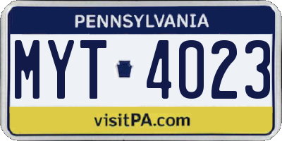 PA license plate MYT4023