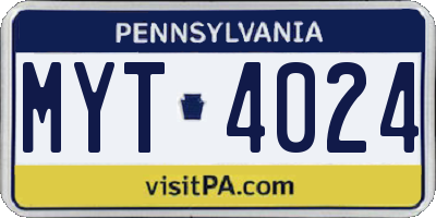 PA license plate MYT4024