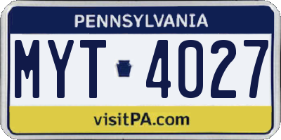 PA license plate MYT4027