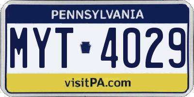 PA license plate MYT4029