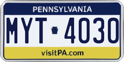 PA license plate MYT4030